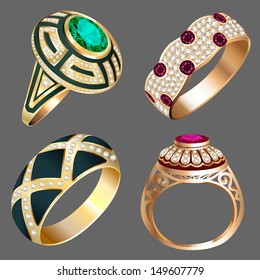illustration vintage ring set with precious stones