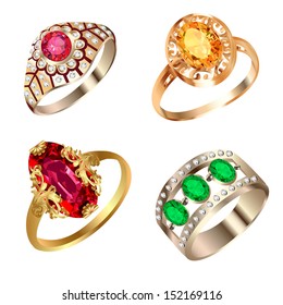 illustration vintage ring set with precious stones