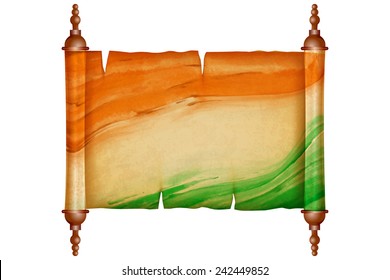 illustration of vintage scroll with antique paper in Indian Flag