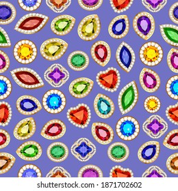 Illustration of vintage seamless pattern with gems 