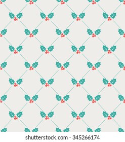 Illustration Vintage Seamless Wallpaper with Holly Berries, Winter Pattern - Vector