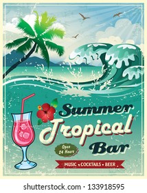 illustration of vintage seaside tropical bar sign