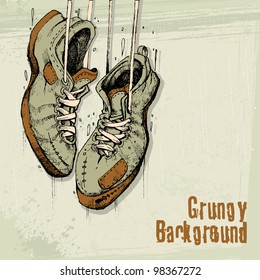 illustration of vintage shoe hanging on grungy background