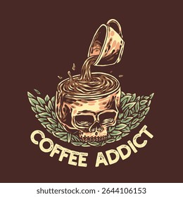 illustration vintage skull head coffee addict