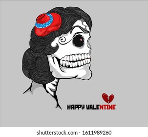 Illustration of vintage skull love