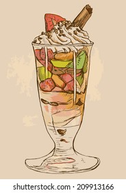 Illustration in vintage style of a Candy and Sweets topic. Description: Editable in four layers, two layers of lines and  two layers of colored backgrounds.