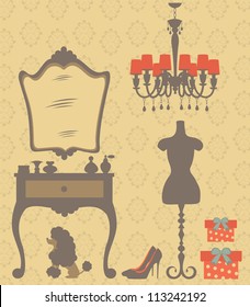 An illustration of vintage style dressing room