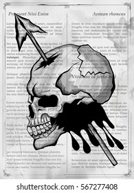 illustration of vintage style grungy skull print retro background