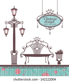 Illustration in vintage style with items of garden design.
