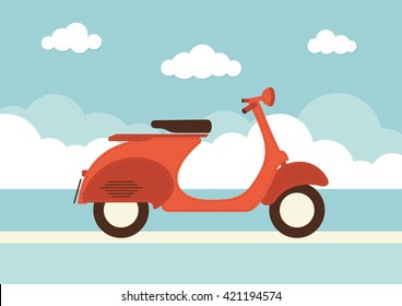 Una ilustración de un scooter de estilo vintage con Anuncio