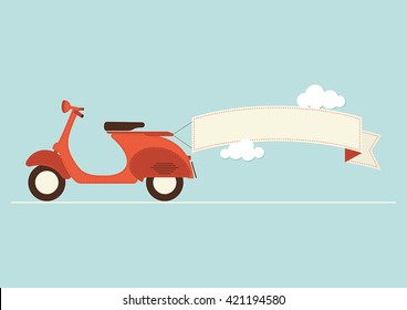 An illustration of a vintage style scooter with banner