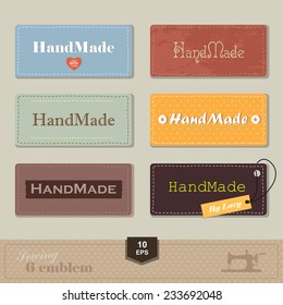 illustration of vintage style sewing and tailor label. Labels fabric with stitching