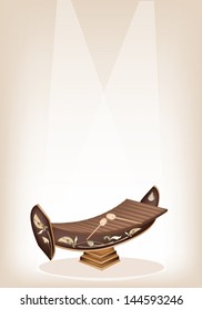 An Illustration of A Vintage Thai Alto Xylophone or Ranad on Brown Stage Background with Copy Space for Text Decorated 