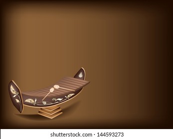 An Illustration of A Vintage Thai Alto Xylophone or Ranad on Beautiful Dark Brown Background with Copy Space for Text Decorated  