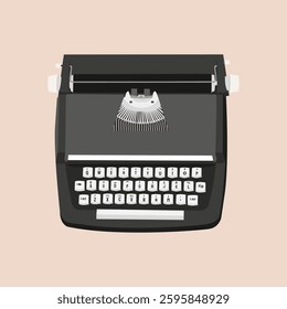Illustration of a vintage typewriter with a black body and white keys. Retro typewriter design with classic typewriter keys and black typewriter frame. Vintage vector illustration.