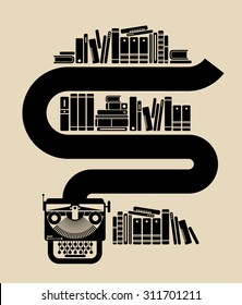 Illustration of vintage typewriter with books.