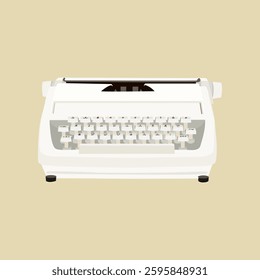 Illustration of a vintage typewriter. Classic typewriter design. Retro typewriter on a beige background. Typewriter keys and carriage visible. Vintage vector illustration.