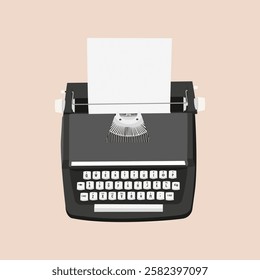 Illustration of a vintage typewriter with a sheet of paper. Retro typewriter design, classic typewriter keys, typewriter art. Perfect for writers and vintage lovers. Aesthetic vector illustration.