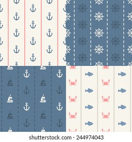 Illustration of vintage vector flat design modern nautical, marine pattern