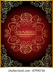 illustration Vintage vector gold frame on brown background