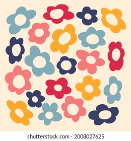 illustration of vintage vector groovy flowers. isolated drawing with modern elements. stylized flowers silhouettes. abstract art for cards, stationery, posters