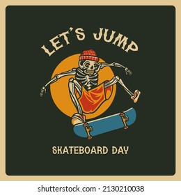 Illustration of vintage vector skateboarding skull, perfect for tshirt design