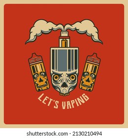 Illustration of vintage vector skull vape smoke and liquid