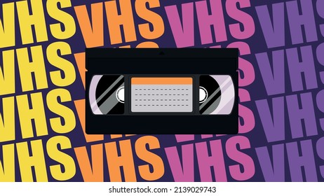 illustration vintage vhs cassette on a colored background