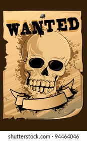 illustration of vintage wanted poster with skull printed on it