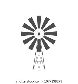 Illustration of a vintage windmill silhouette isolated on a white background.