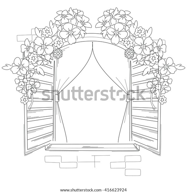 Illustration Vintage Window Flowers On White Stock Vector (Royalty Free ...