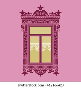 Illustration with vintage wooden window