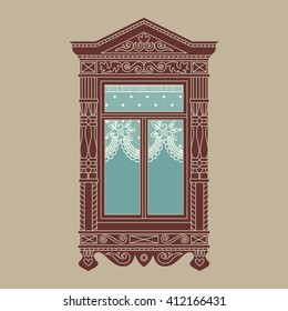 Illustration with vintage wooden window