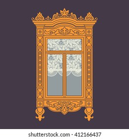 Illustration with vintage wooden window