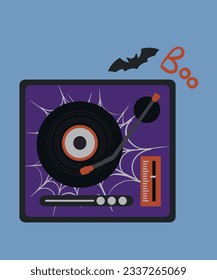  Illustration Vinyl Record Player with Boo