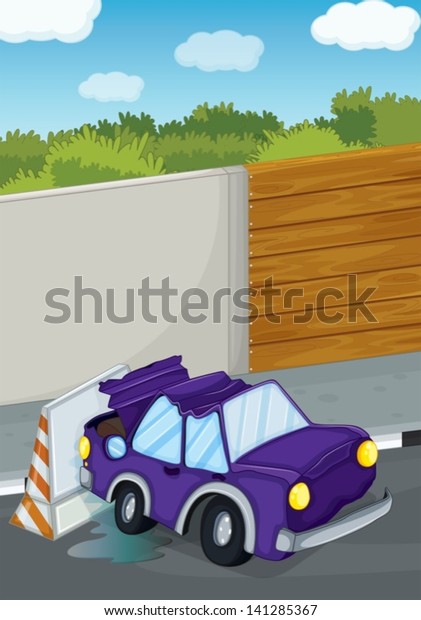 Illustration of a violet\
car bumping the\
wall