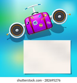 illustration of violet case and airplane parts with paper