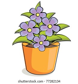 Illustration of violet flowers in pot