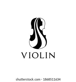 Illustration violin and beauty girl silhouette logo vector design graphic