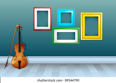 illustration of violin with empty frame on wall