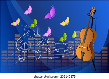illustration of violin on colorful abstract grungy background