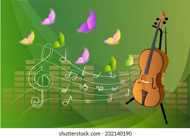 illustration of violin on colorful abstract grungy background