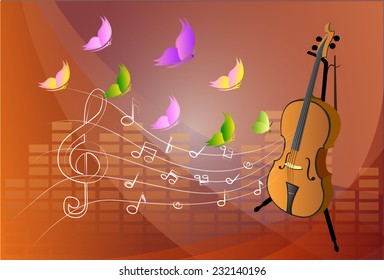 illustration of violin on colorful abstract grungy background