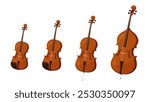 An illustration of a violin, viola, cello, and double bass lined up