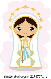 illustration of the virgin of lourdes, children, childish, pretty, virgin mary