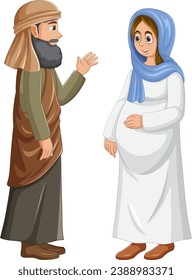 Illustration of Virgin Mary and Joseph from the Nativity of Jesus story in ancient Israel