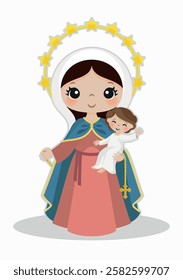 illustration of the virgin of the rosary for children, children, beautiful virgin mary