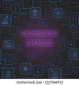 Illustration of virtual  neon keyboard buttons. 