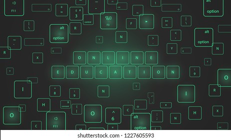 Illustration of virtual  neon keyboard buttons. 