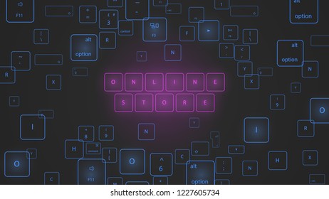 Illustration of virtual  neon keyboard buttons. 